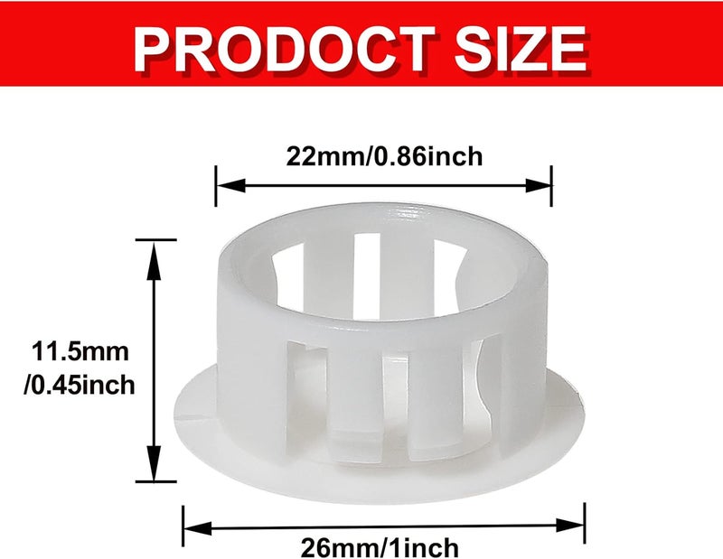 Moicstiy 30 PCS White Hole Plugs - 7/8 inch (22mm) Plastic Flush Type Hole Plugs Snap in Locking Hole Tube, Used for Furniture, Cabinet, Pipe & Tube, Round End Caps Cover Inserts - Image 2